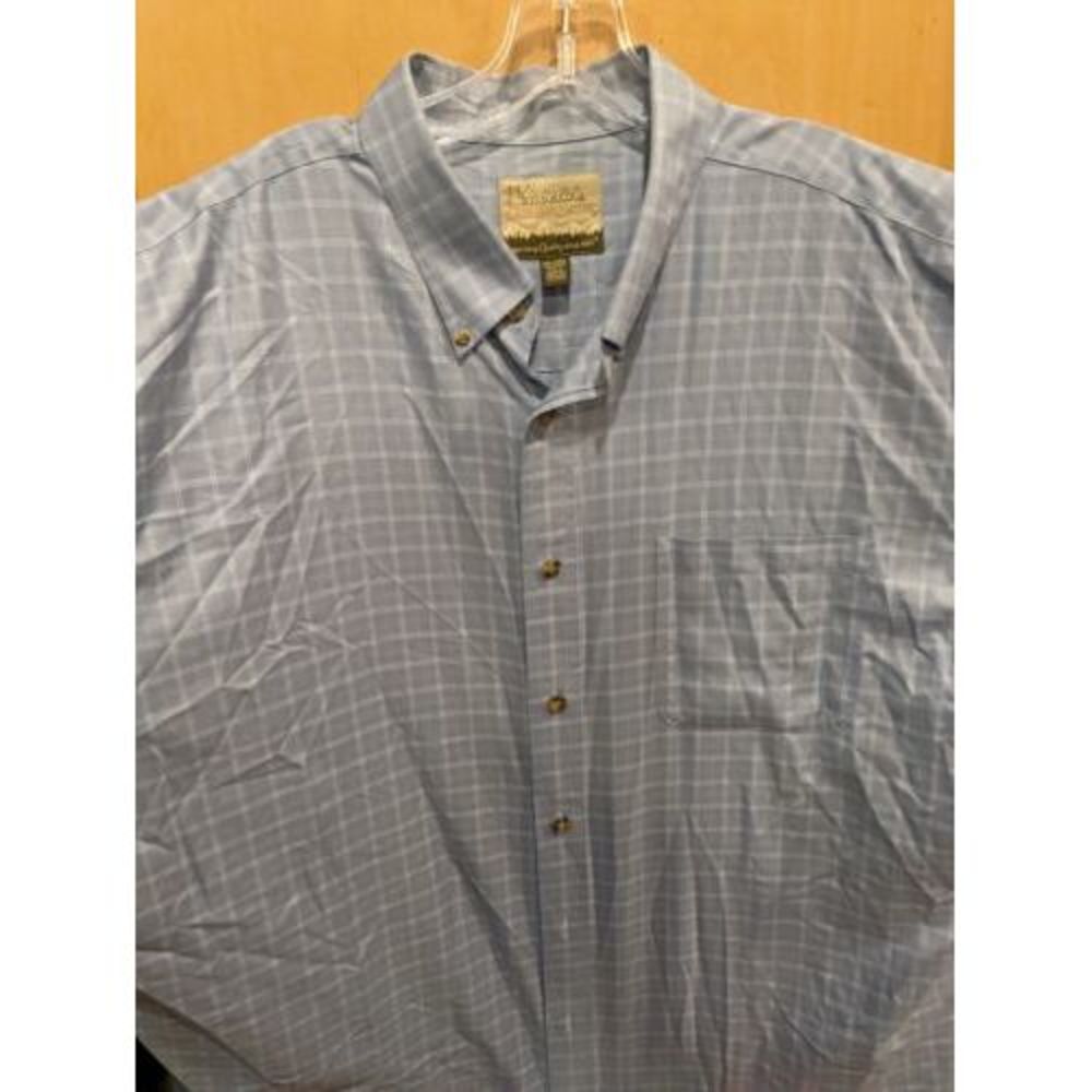 Cabelas Mens 2XL blue white cream‎ plaid Long Sleeve Button Down Shirt XXL
